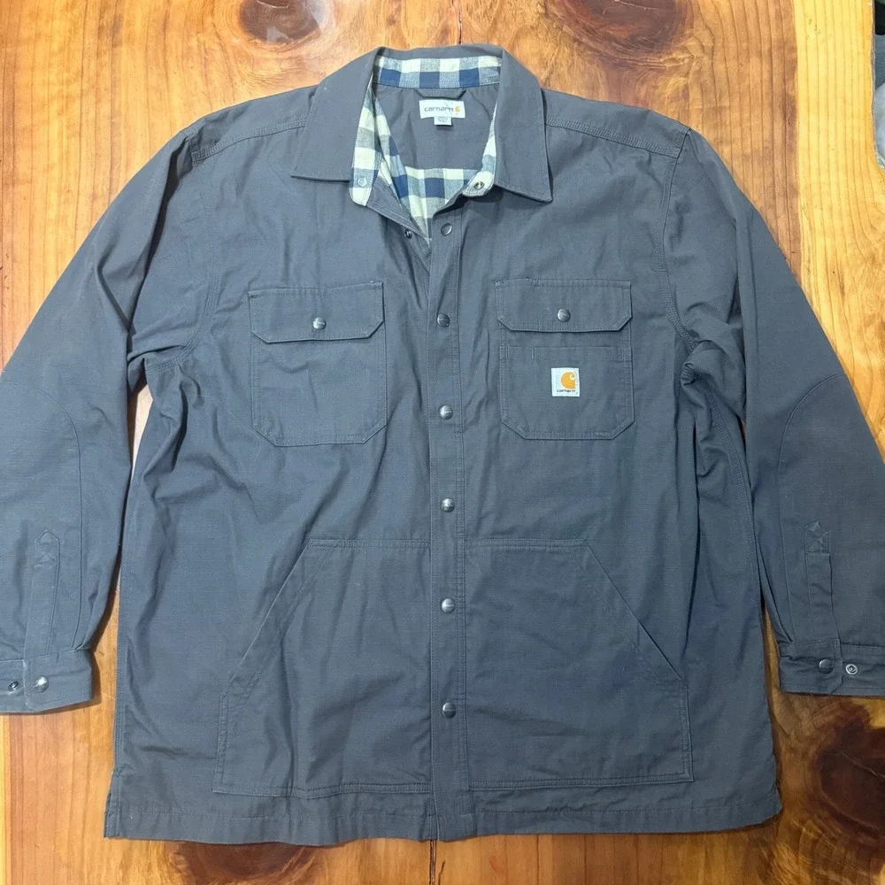 Carhartt Jacket Mens 2XL XXL Ripstop Chore Flannel Lined Snap 104146 Coat S3-11